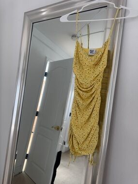 Princess Polly Yellow Ditsy Ruched Mini Slip Dress